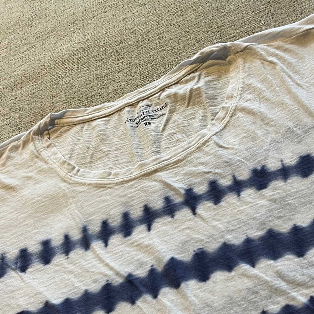 Vineyard Vines Womens Surf Tee Blue White Tie Dye Stripe Cotton T-Shirt XS